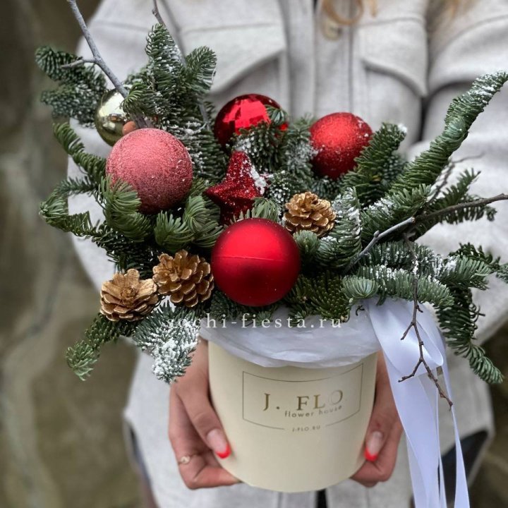 Новогодняя композиция в коробке ред в Йошкар-Оле