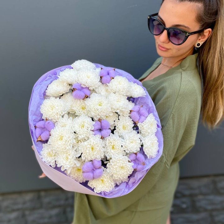  Букет  хризантем и хлопка в Йошкар-Оле