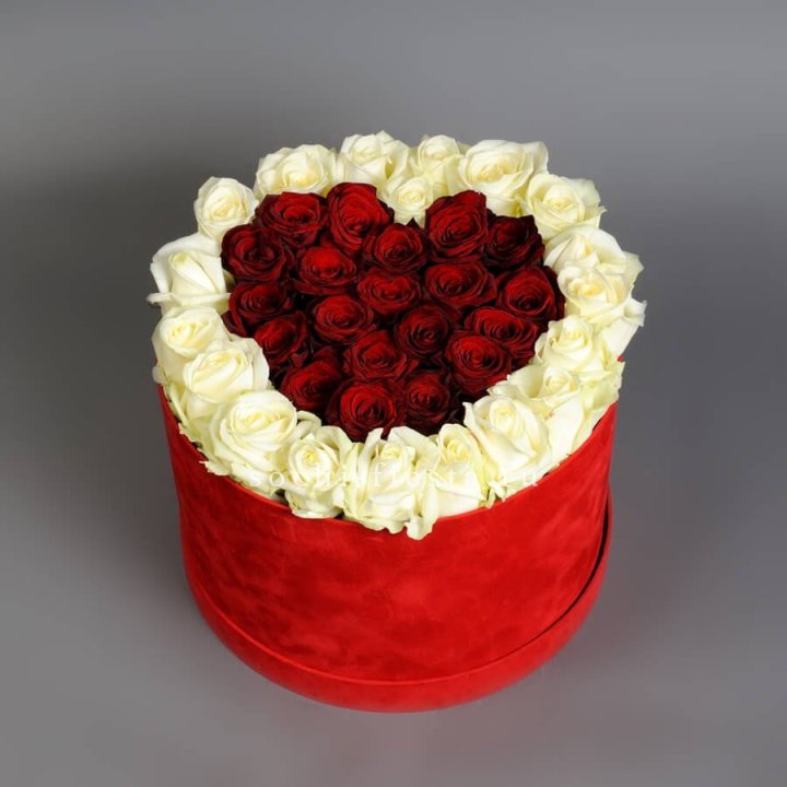 39 красных и белых роз в цилиндре в Йошкар-Оле