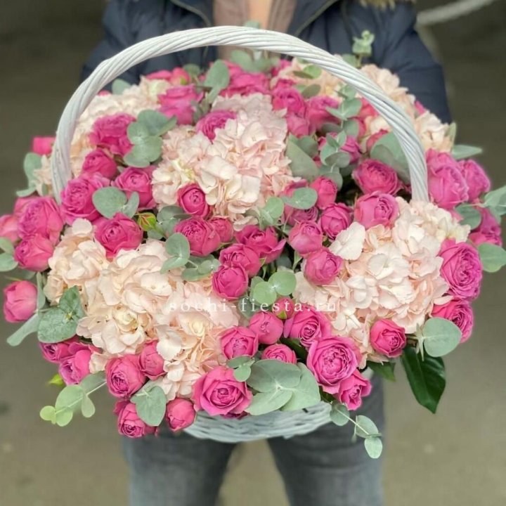 Корзина с гортензией и Мисти Баблс в Йошкар-Оле