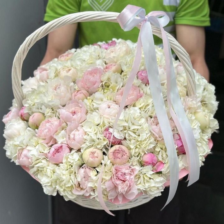 Премиум корзина гортензий и пионов в Йошкар-Оле
