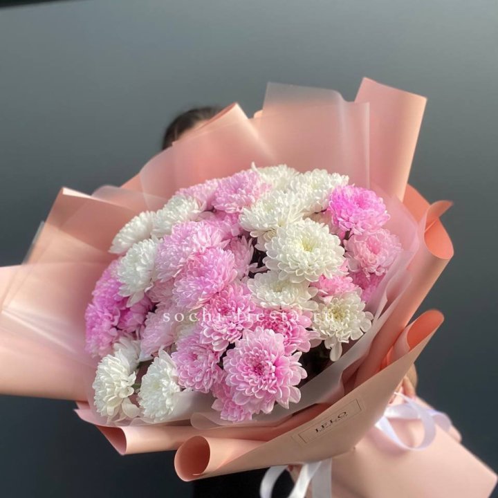  Букет бело-розовых хризантем  в Йошкар-Оле