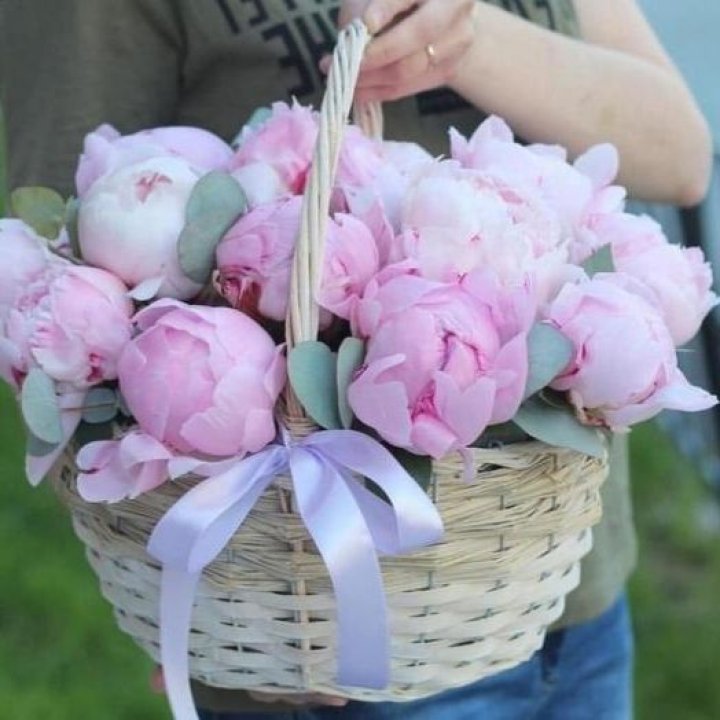 15 пионов в корзине в Йошкар-Оле