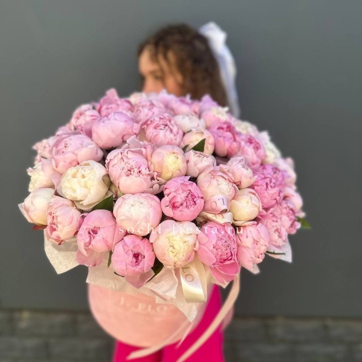 51 нежных пионов  в цилиндре в Йошкар-Оле