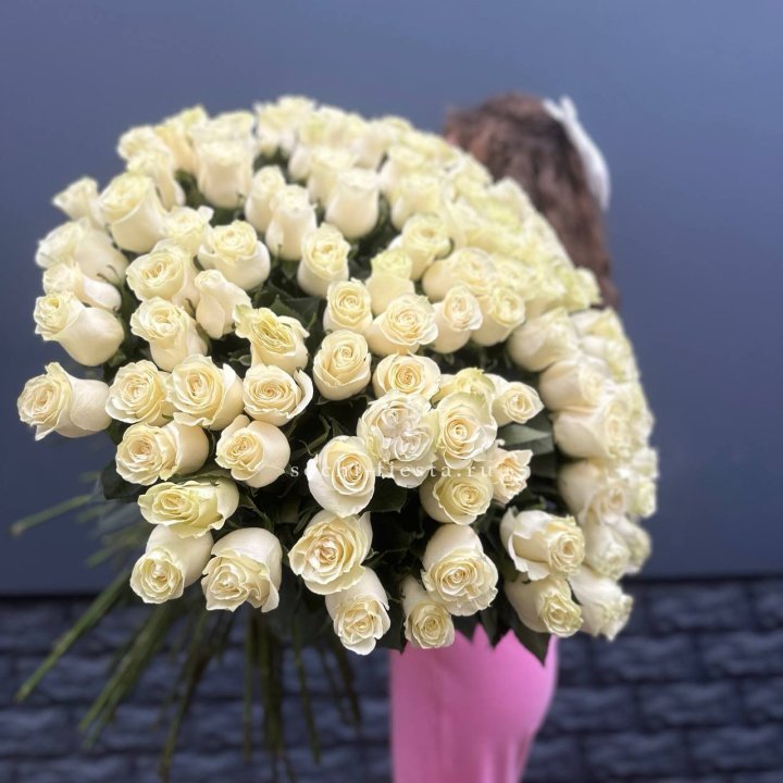 101 белая высокая импортная роза под ленту в Йошкар-Оле