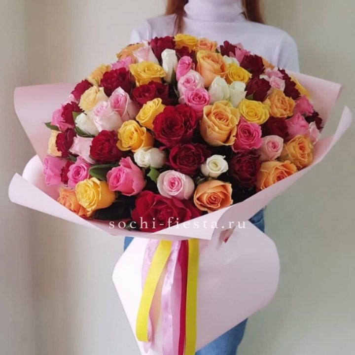 101 роза Кенийский микс "Нежность" в Йошкар-Оле