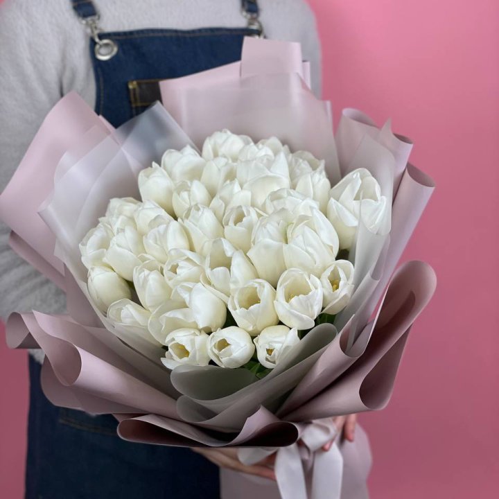 Букет белых тюльпанов "Пур-пур" в Йошкар-Оле